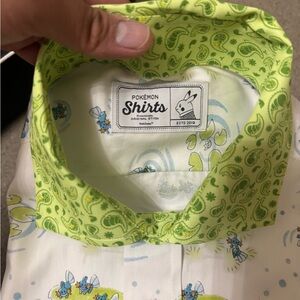 Pokemon Shirts Green and White Button-Up